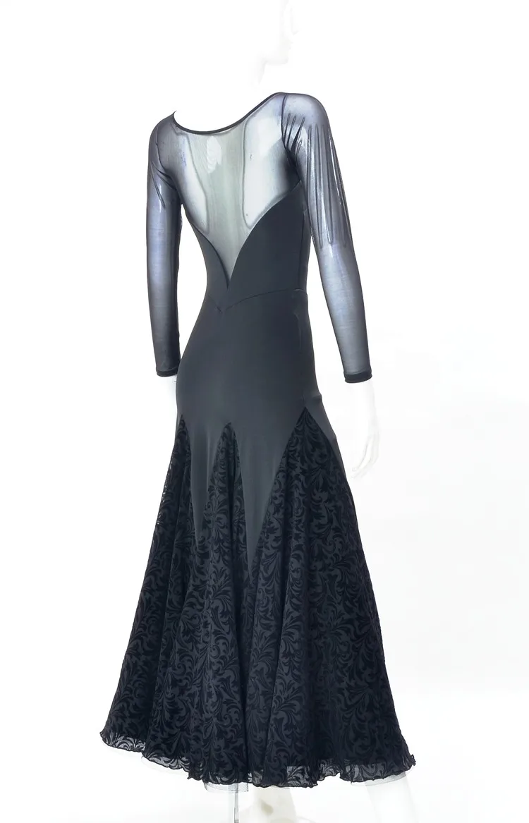 

Современный танцевальный бальный танцевальный костюм с длинным рукавом и лямкой на шее, с широким расширяющимся подолом, современный танцевальный костюм W15057