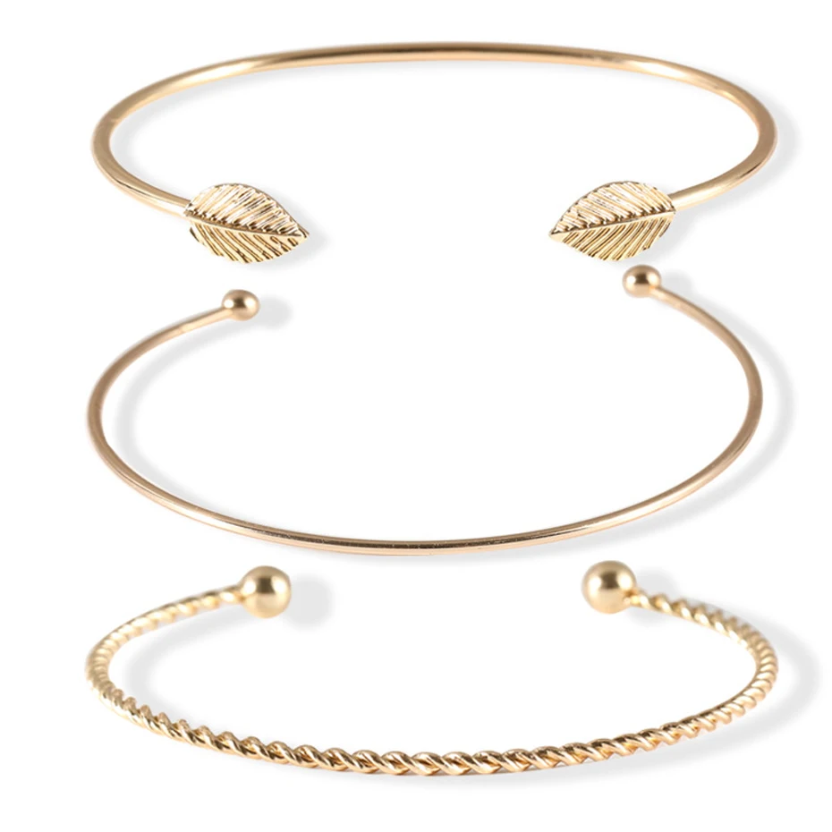 EVERLEAD Bangle Set Fashion Knot Bangle simple personality leaf open bracelet fashion bangle Simple Leaf  (6)