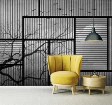 Custom 3d wallpaper Modern minimalist geometric mosaic line texture big tree bird bedroom wall - high-grade waterproof material Custom 3d wallpaper Modern minimalist geometric mosaic line texture big tree bird bedroom wall - high-grade waterproof material