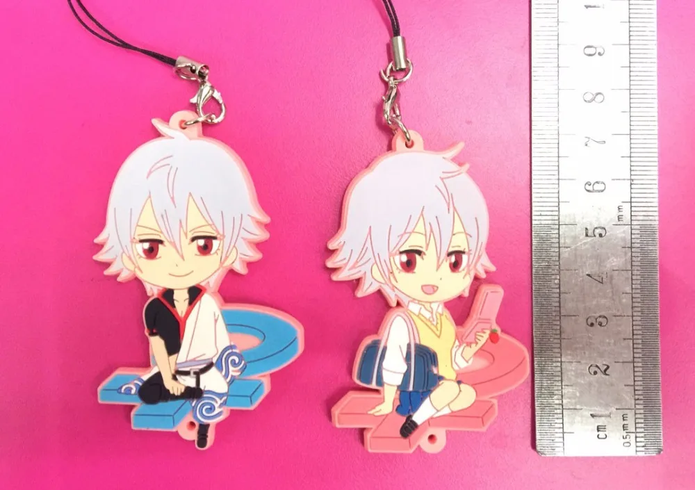 G661 2pcsset Gintama Sakata Gintoki Toushirou Japanese anime rubber mobile phone charms keychain strap