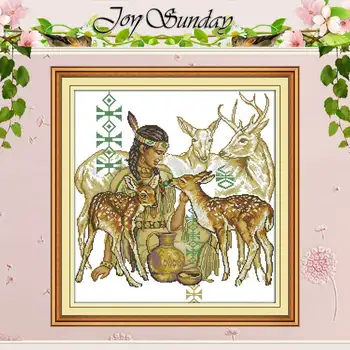 

A maiden feeding a deer counted Cross Stitch 11CT 14CT Cross Stitch Set Wholesale DIY Cross-stitch Kit Embroidery Needlework