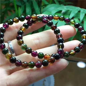 

FREE SHIPPING Natural Colorful Tourmaline Crystal Round Beads Bracelet AAA 6mm