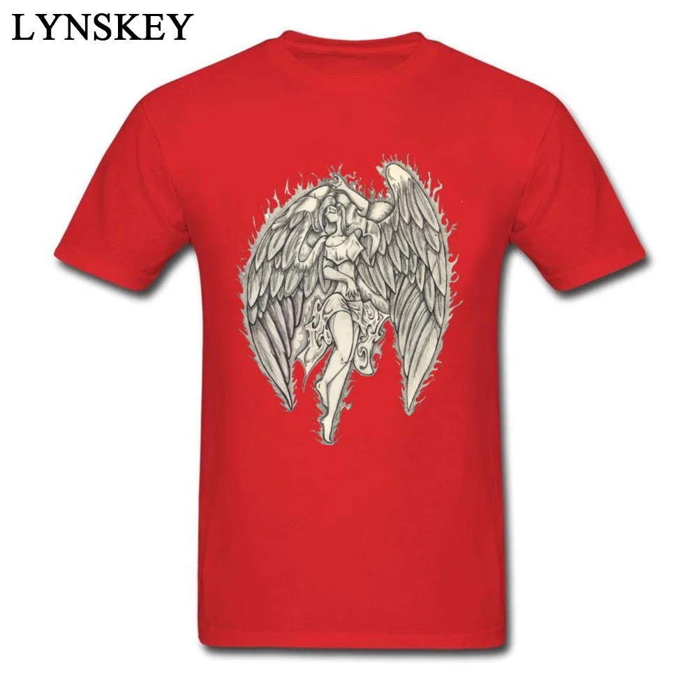 Family T-Shirt Fashion Round Collar 3-2-angel-tattoos Cotton Fabric Adult Tops T Shirt Design Short Sleeve Clothing Shirt red