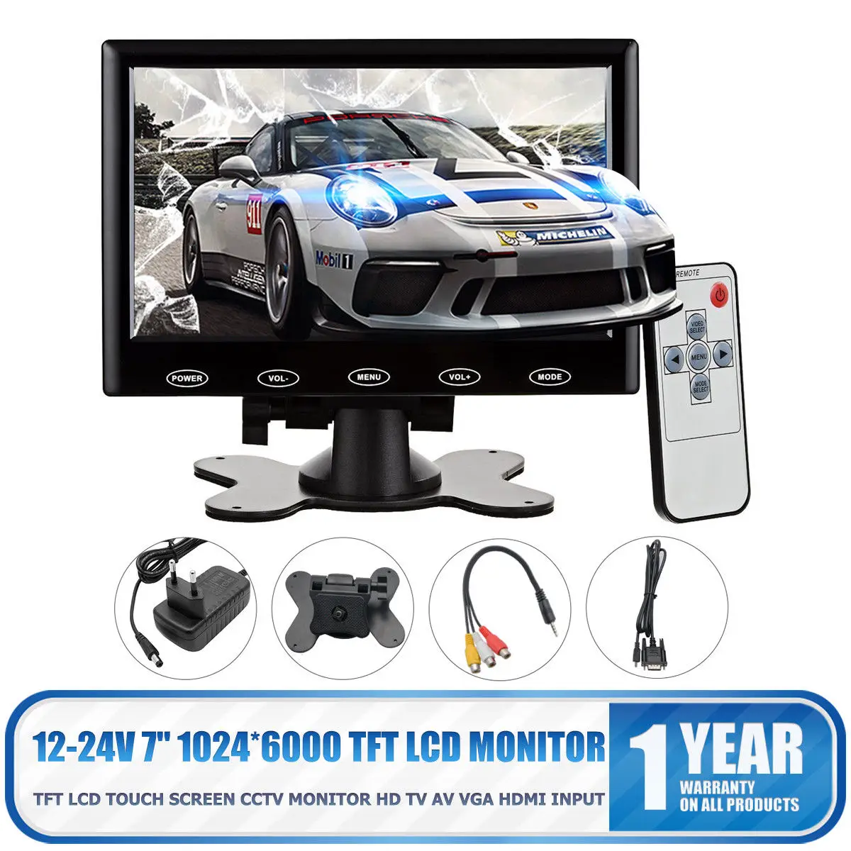 " автомобильный монитор экран мини мониторы CCTV HD PC экран HDMI/VGA/AV вход 16: 9 1024x600 TFT lcd