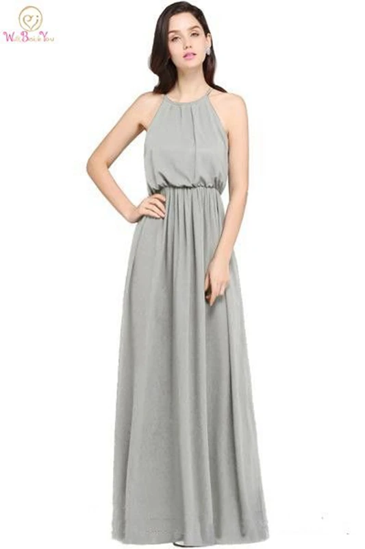 

Simple Cheap Bridesmaid Dresses 2019 Sleeveless Floor Length A Line O neck Adult Robe Femme Formal Wedding Guest Dress Custom