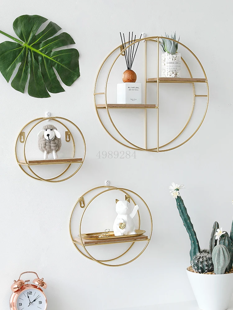 

Creative Wall hanging wood iron geometric Storage rack Background wall living room Shelf Storage organization Home Decoration