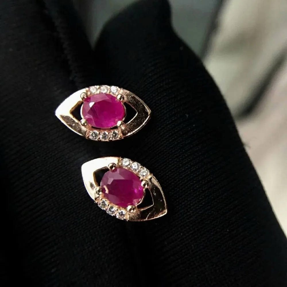 

shilovem 925 natural Natural Ruby Stud Earrings fine Jewelry Customizable trendy women party 2018 new tfe040601agh