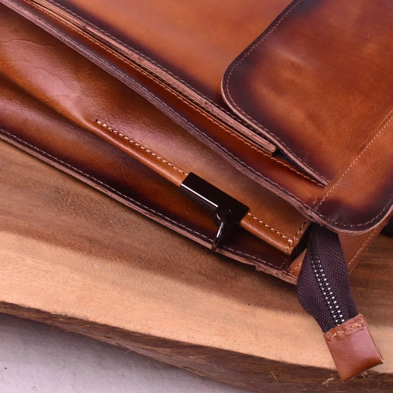 EUMOAN Vintage to do old leather hand-held men's bags, hand-rubbed leather shoulder bag, oblique casual briefcase computer bag
