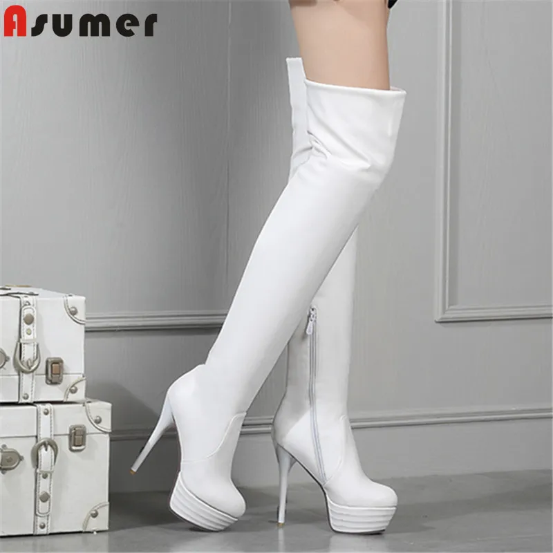 

ASUMER 2024 over the knee boots women autumn winter boots platform zip stilettos high heels ladies stretch thigh high boots