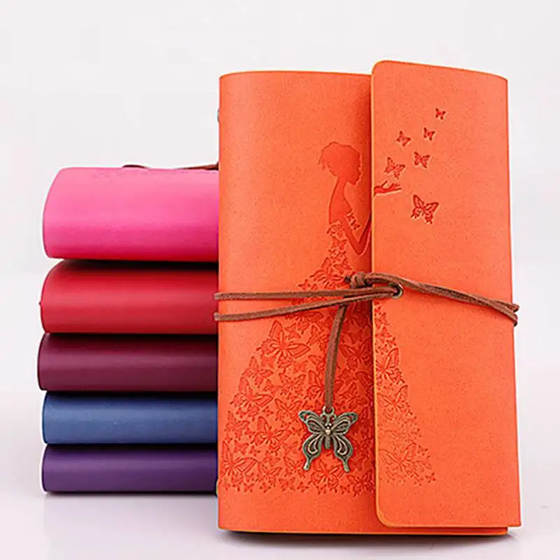 

New Notebook PU Leather Diary Book Traveler Notepad Bookr Cover Blank School Office Notepad with Butterfly Lanyard