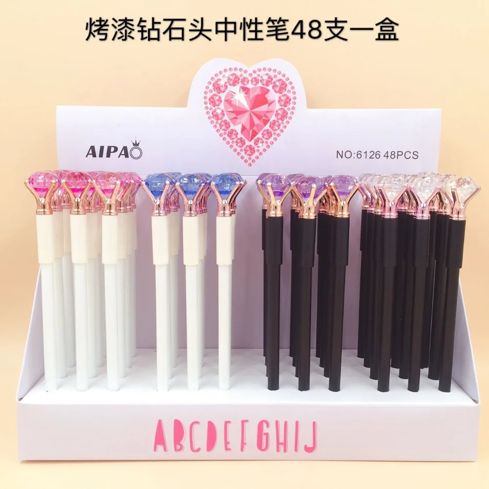 Cabeça de Cristal Pintado de Tinta Caneta de Tinta de Água Produtos de Papelaria 48 Pçs e lote 0.5mm Diamante Preta Caneta Gel Roller Ball Canetas Escola Escritório 2 Canetas de gel
