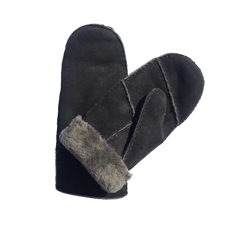 Women Winter Gloves Mitten,Gray Color Heavy Type Real Leather Wool Fur Gloves Lovely Female Sheepskin Leather Fur Gloves G33