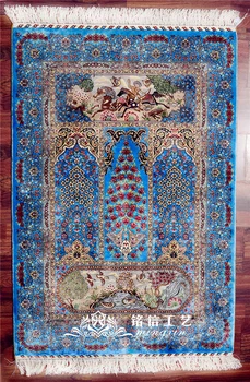 

3'x4.5' Geometric Rug Hand Weave Muslim Prayer Rug Silk Carpet Turkey Design Oriental Silk Rug Floor