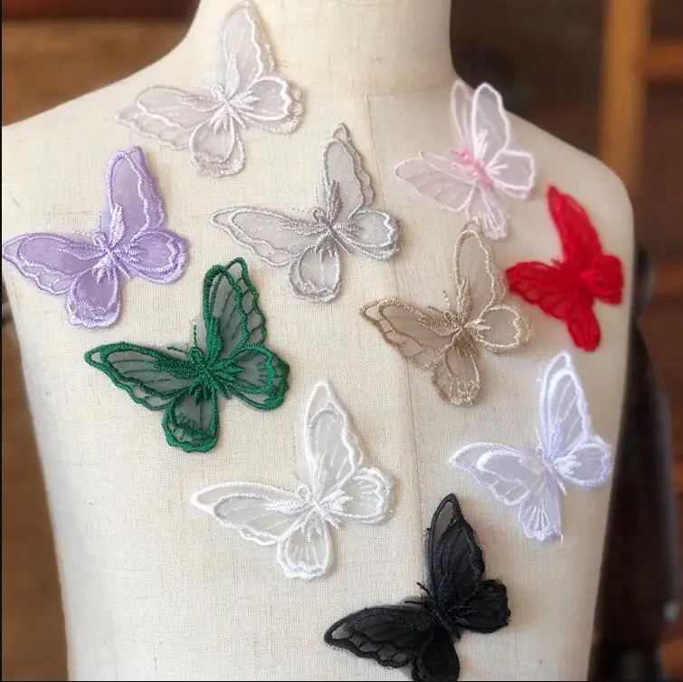 5 штук 3D цветные кружева ткань многоцветный DIY стерео двойной слой аппликация бабочки из кружев ткань платье украшение Свадебная отделка