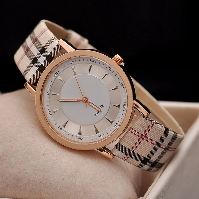 

Hot Sale Top Luxury Brand women Leather Strap Watch Casual Quartz Watch Gold Plaid Strip Lady Dress wristwatch Relogio Feminino