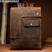 FOLGANDROS коровья кожа рюкзак для мужчин бизнес ноутбук рюкзак бренд ручной работы Винтаж школьная книга компьютер сумка Bolsa