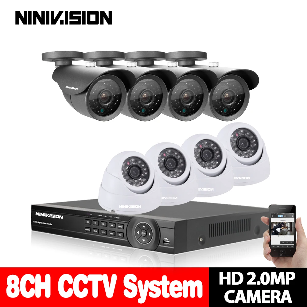 NINIVISION 8CH CCTV система 1080N HDMI AHD 1080 P CCTV DVR с 8 шт. SONY 2.0MP система наблюдения с инфракрасными датчиками камера 3000 TVL камера комплект