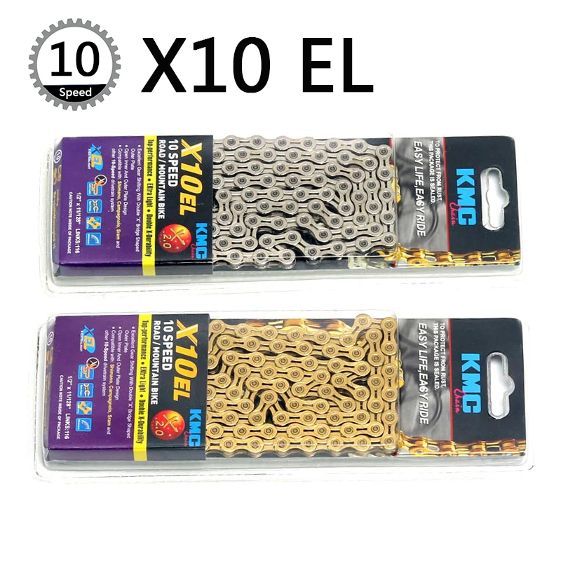 

KMC X10EL Chain 116 Link 10 Speed Bike Chains With Missing Connect Link Silver Golden Extra Light MTB Road Racing Bicycle Chain