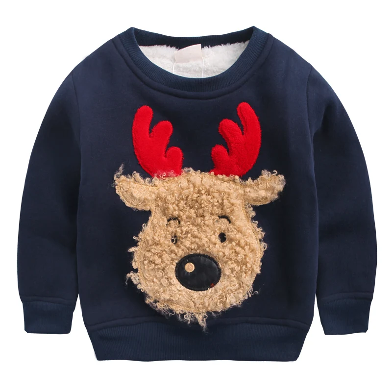 Верхняя одежда для мальчиков; утепленная флисовая толстовка камуфляжного цвета с рождественским оленем; зимняя бархатная детская одежда; детский пуловер; Топ - Цвет: navy blue