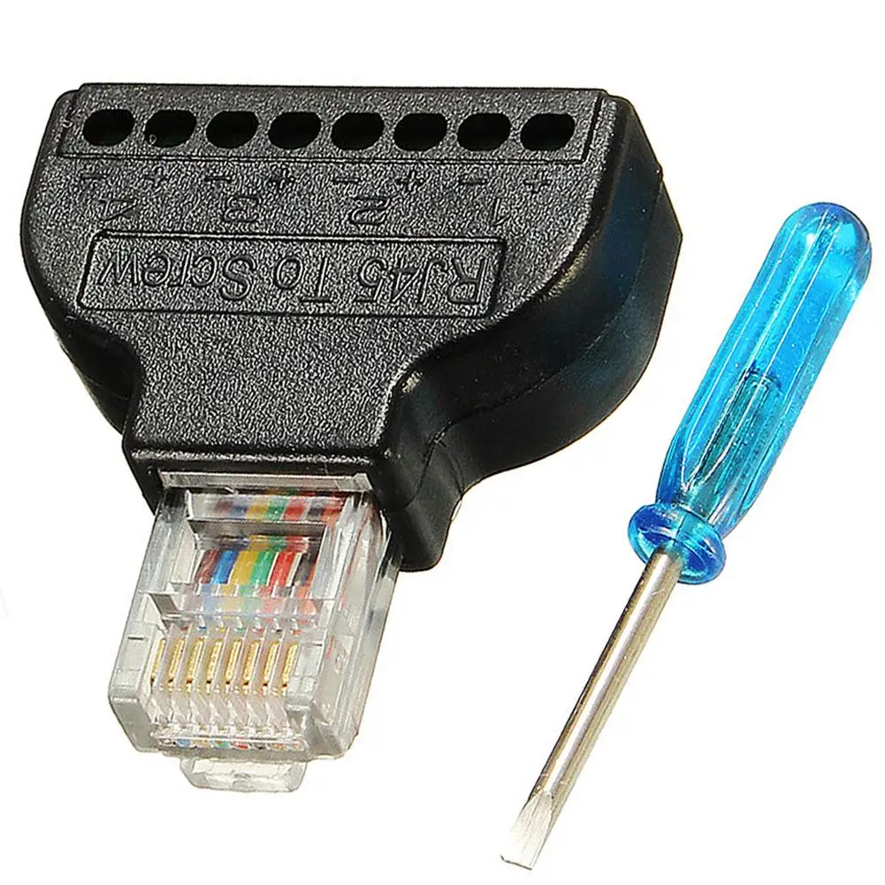 

RJ45 Ethernet Male to 8 Pin AV Terminals Screw Converter Adapter Converter Block Plug Practical AV Terminal Screw Adapter