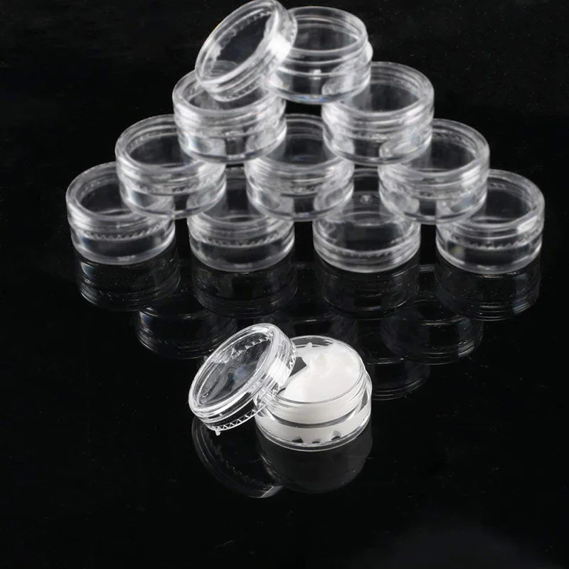 

100 Pcs 5ml Clear Plastic Pot Jars Cosmetic Containers Sample Container Mini Bottle Nail Art Eye shadow Powder Refillable Box