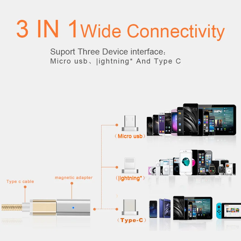 GARAS Тип C на Micro/для iPhone Магнитный адаптер для iPhone/Android 3in 1 кабель передачи данных