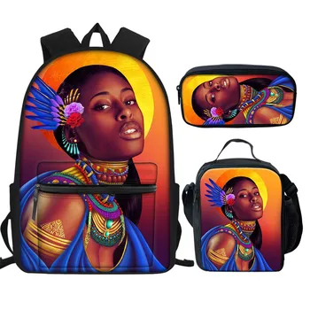 

FORUDESIGNS School Bags Set for Girls African American Black Art Girls Print Kids Backpack Schoolbag Child Women Laptop Backpack