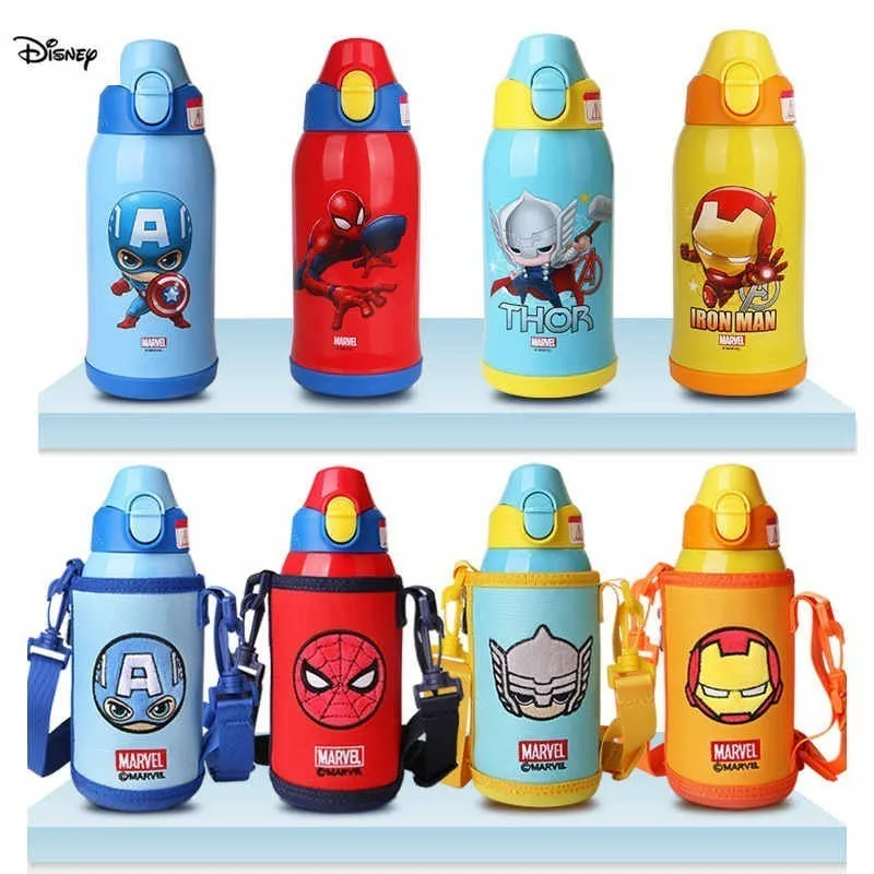 디즈니 2021 디즈니 물병 어린이 3 커버 600ML 내구성 보온병 컵 세트 빨대 컵 선물 Tazas 키즈 시피 컵