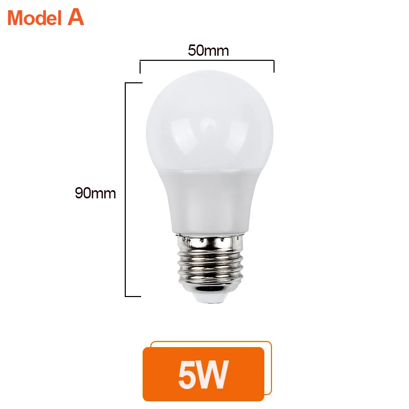 E27 Светодиодный светильник переменного тока 220 В 20 Вт 30 Вт 40 Вт 50 Вт 15 Вт 12 Вт 9 Вт 7 Вт 5 Вт 230 в 240 В без мерцания лампада светодиодный прожектор - Испускаемый цвет: Model A 5W