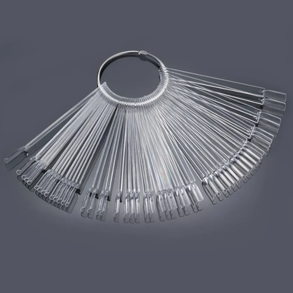 

50sets/lot 50 tips Fan-Shaped Nail Art Display Fan with Ring Handle Clear Chart for Polish Gel Display Tool Wholesale F0028X