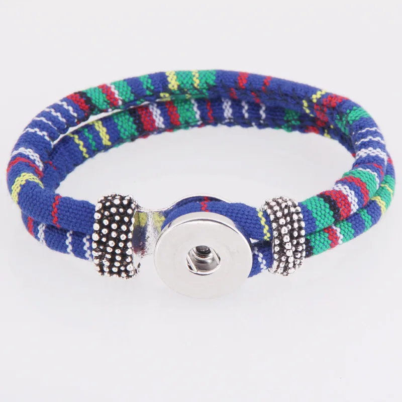 10 colors 18mm Button Cord Textile Snap Button Charm Bracelet Cotton