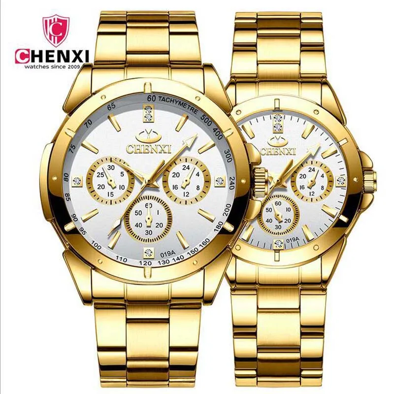 Lover's Watches High-grade diamond gold couple watch stainless steel waterproof luminous quartz business watch men and women Lover's Watches High-grade diamond gold couple watch stainless steel waterproof luminous quartz business watch men and women