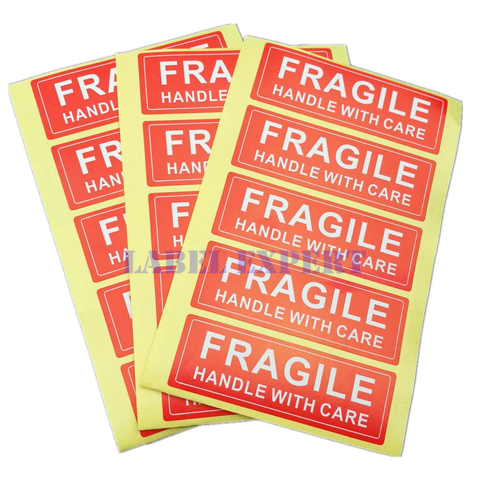 

250PCS 1 x 3 inch FRAGILE Handle With Care Label Sticker red and white