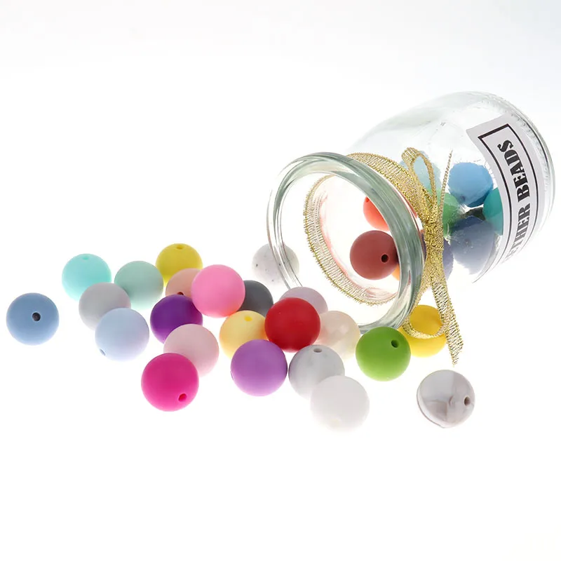

Bpa Free 100pcs 15mm Round Silicone Beads Baby Teething Teether Necklace Nursing Bracelet Fitting Personalized Baby Shower Gifts