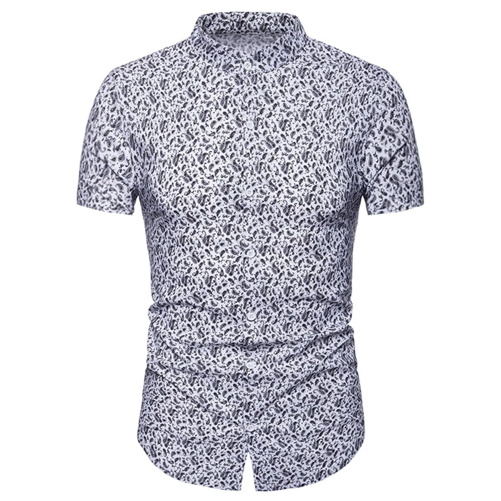 Рубашка мужская с летним принтом Slim Fit рубашки человек Высокое качество официального стиля с коротким рукавом рубашки повседневные топы уличная одежда camisa masculina