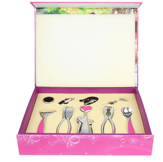 

Gift Box Packing 9 Pieces Kitchen Tools Set Sweet Pink Color Kitchen Accessories With Peeler Wine Opener Nut Clip Free Shipping