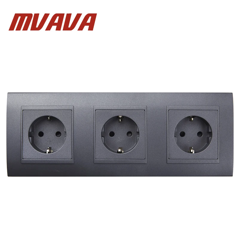 

MVAVA Triple EU Standard Wall Socket Black PC Panel 3 Frame AC 110~250V 16A Germany Type Power Plug Outlet Sockets