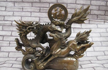 

Chinese Feng shui Bronze copper Wealth Dragon horse Statue Sculpture