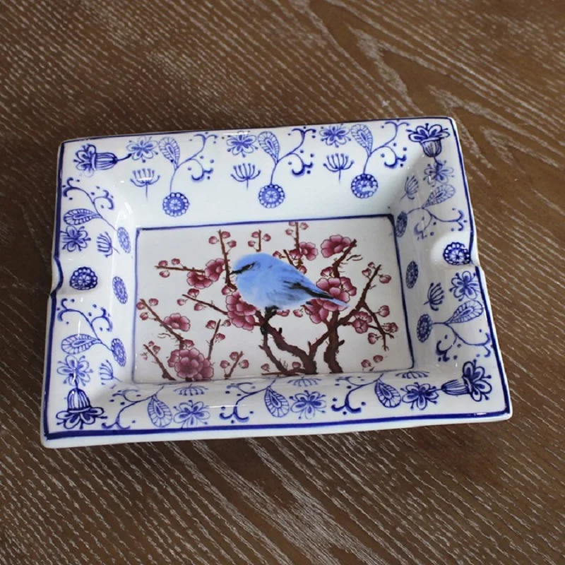 

Jingdezhen blue and white porcelain square large ashtray Chinese home decoration living room office tea table decoration