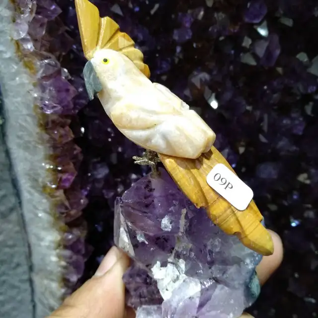 天然宝石,彫刻が施された鳥の置物,アメジストのクラスター,家の 天然宝石,彫刻が施された鳥の置物,アメジストのクラスター,家の