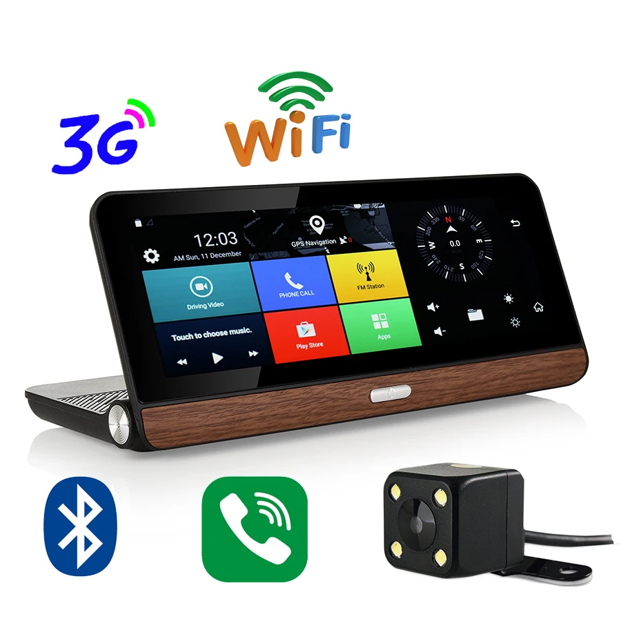 Udricare 8 inch 3G SIM Card Android Dashboard GPS Navigation WiFi Bluetooth Phone DVR 1080P Dual