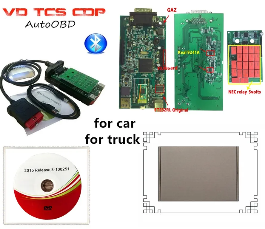 Бесплатная доставка DHL Новая модель VD TCS CDP Pro Plus Bluetooth V3.0 зеленая печатная плата