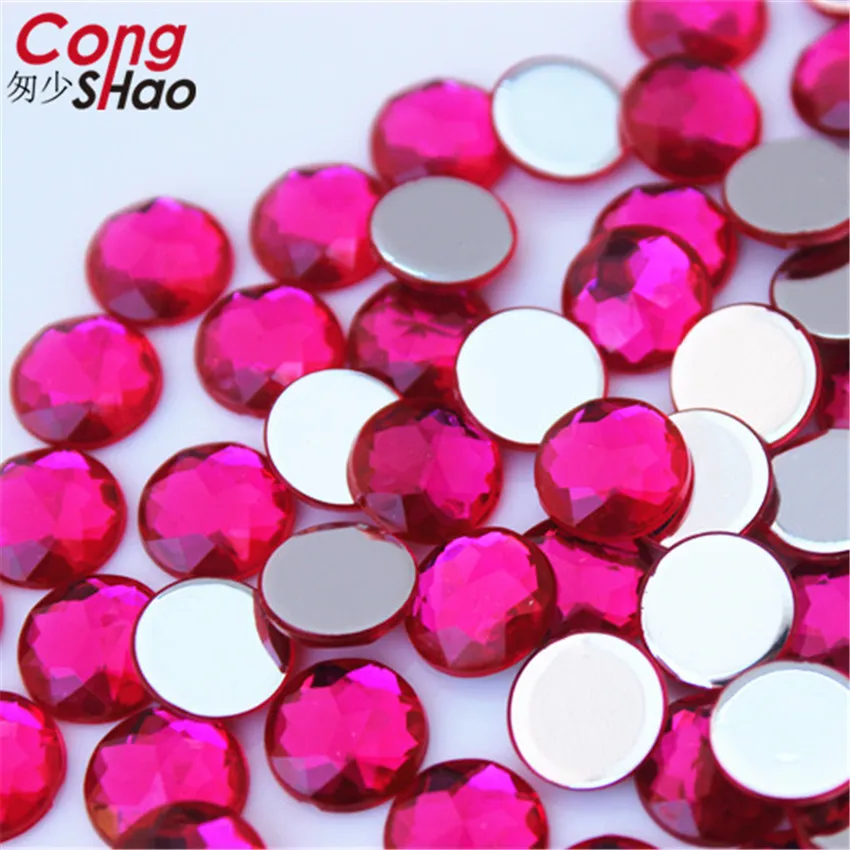 Cong Shao 100 шт 10 мм цветные круглые камни и кристаллы с плоской задней стороной Акриловые стразы для скрапбукинга свадебное платье Кнопка ZZ752
