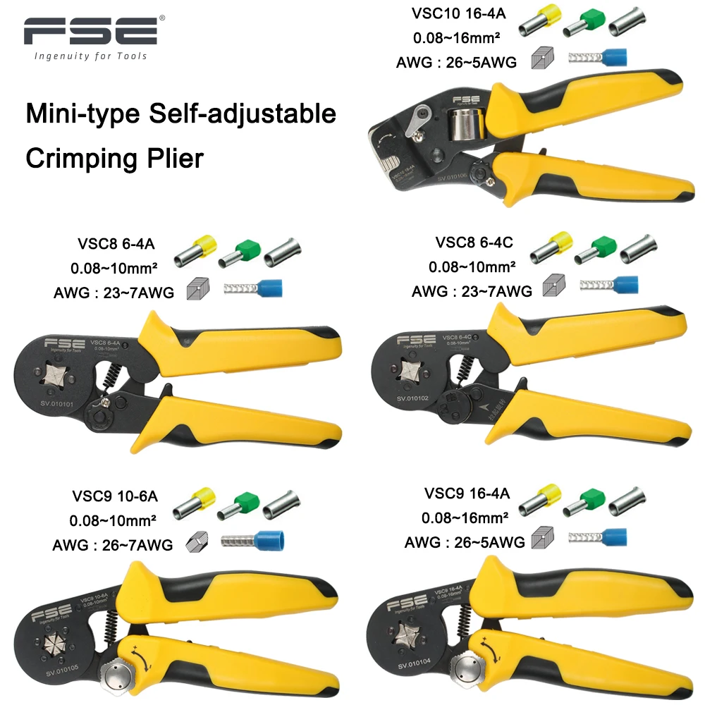 Vsc8 6-4a vsc9 10-6a vsc10 16-4a 0.08-10mm2 awg 23-7 crimpagem alicates crimpper para tubo bootlace terminal ferramenta de friso mão
