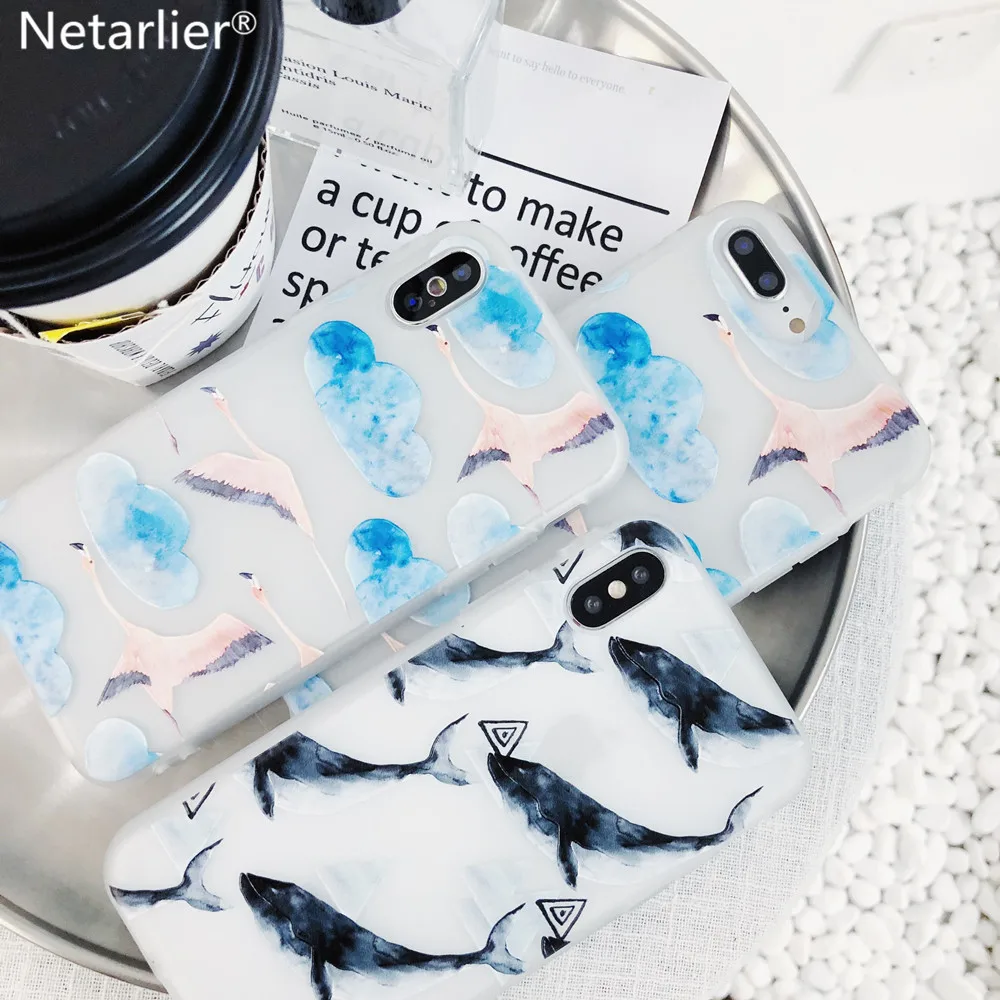 Netarlier Cute Animal Case For iPhone X 5.8 Fashion Whale Flying Crane Clouds pattern Protective Thick TPU Soft Phone Cover |