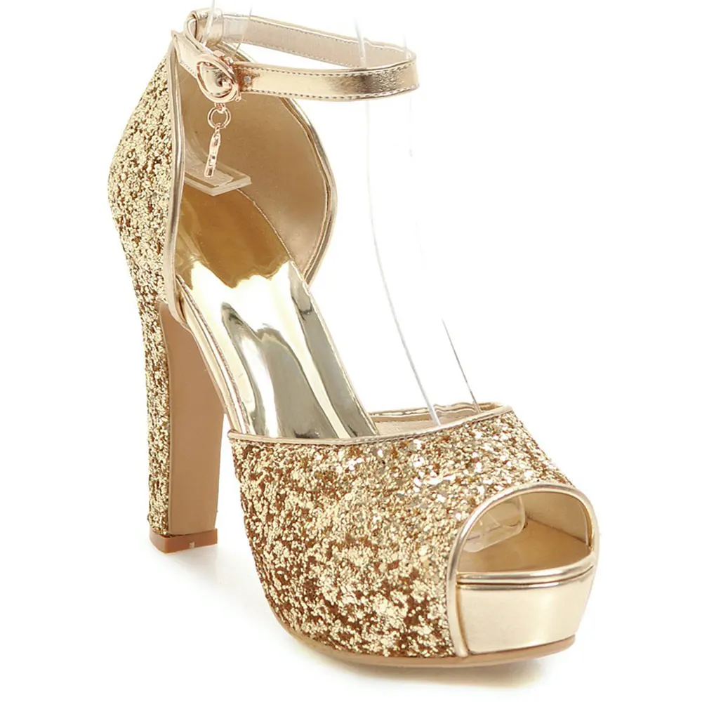 SGESVIER/Новинка; женские летние босоножки; пикантная Свадебная обувь для невесты; босоножки на толстом каблуке и платформе с открытым носком; цвет красный, золотой; женская обувь; OX362