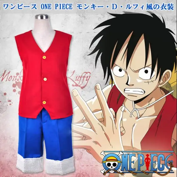 One Piece Luffy Cosplay Costumes Red Vest Blue Pants Pants Bag Pants Wearcostume Ideas Aliexpress