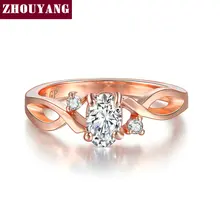 Zhouyang anéis de casamento para as mulheres simples forma ondulada quatro garra oval zircônia cúbica rosa cor ouro presente festa moda jóias r785