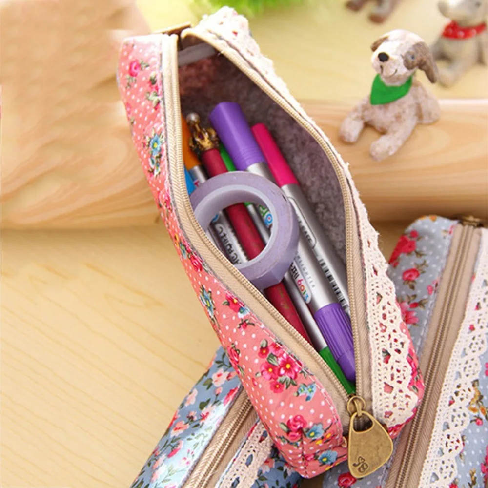 Винтаж Цветочные Dot пенал в Корейском стиле для карандашей небольшой свежий объемный пенал коробка студент Студенческая сумка для