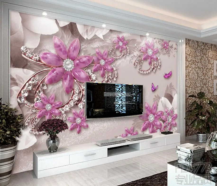 

Custom wallpaper modern Jewel flowers wallpaper for living room TV background wall paper photo